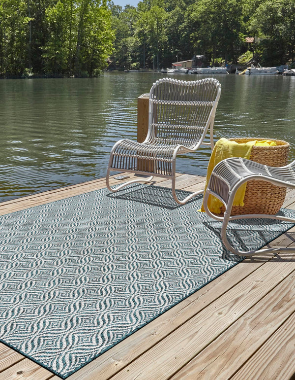 Garden Lattice Oasis Collection Area Rug - Terrace Rectangle Teal lifestyle 20