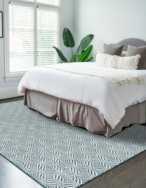 Garden Lattice Oasis Collection Area Rug - Terrace Rectangle Teal lifestyle 22