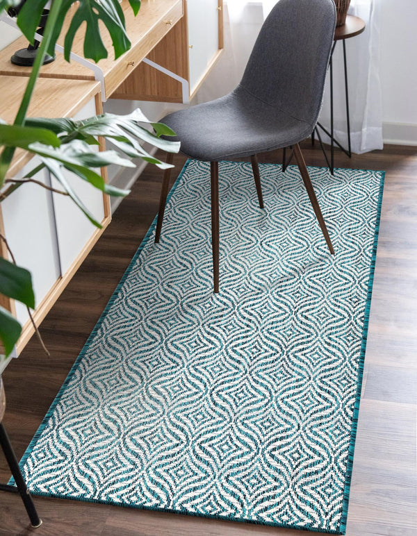 Garden Lattice Oasis Collection Area Rug - Terrace Runner Teal lifestyle 7
