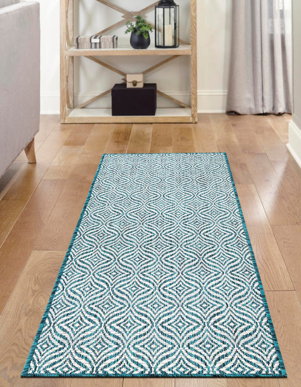 Garden Lattice Oasis Collection Area Rug - Terrace Runner Teal lifestyle 11
