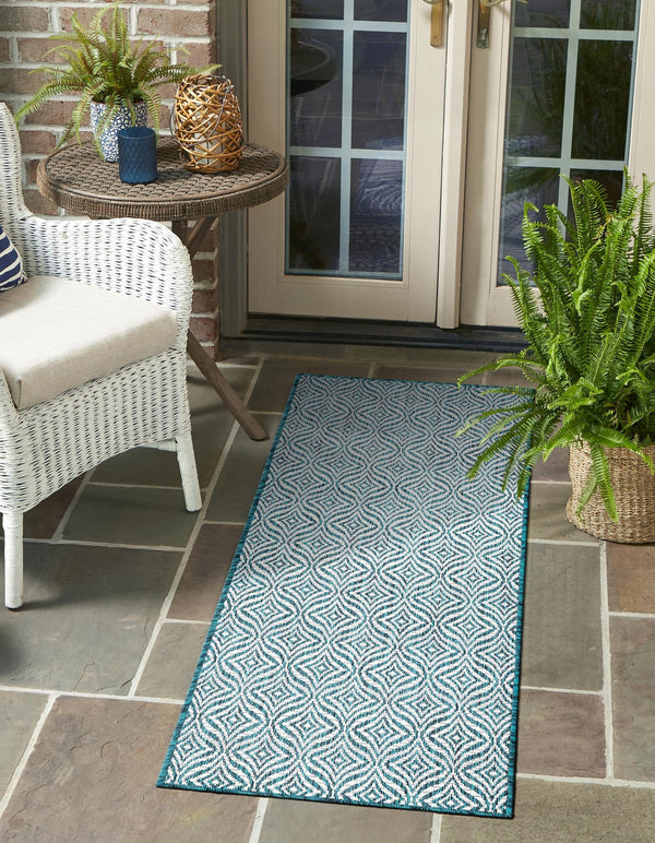 Garden Lattice Oasis Collection Area Rug - Terrace Runner Teal lifestyle 12