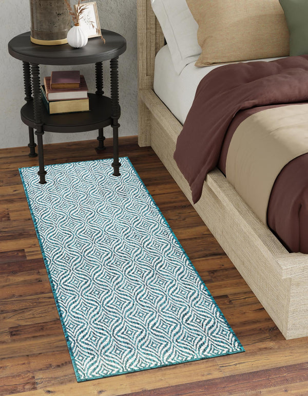 Garden Lattice Oasis Collection Area Rug - Terrace Runner Teal lifestyle 13