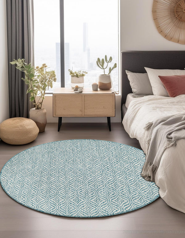 Garden Lattice Oasis Collection Area Rug - Terrace Round Aqua lifestyle 195