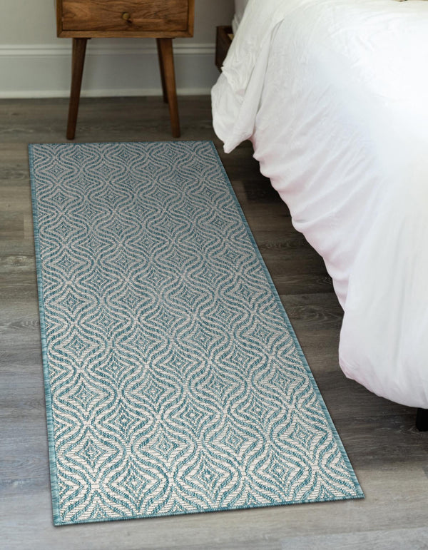 Garden Lattice Oasis Collection Area Rug - Terrace Runner Aqua lifestyle 148