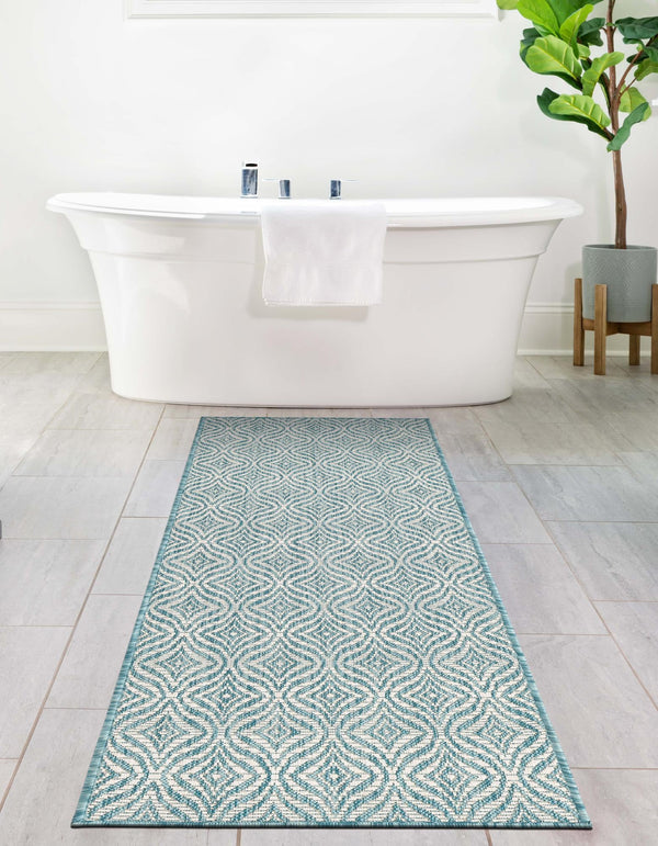 Garden Lattice Oasis Collection Area Rug - Terrace Runner Aqua lifestyle 196