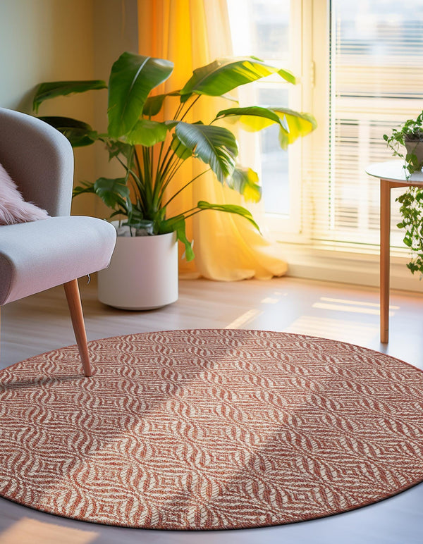 Garden Lattice Oasis Collection Area Rug - Terrace Round Rust Red lifestyle 149