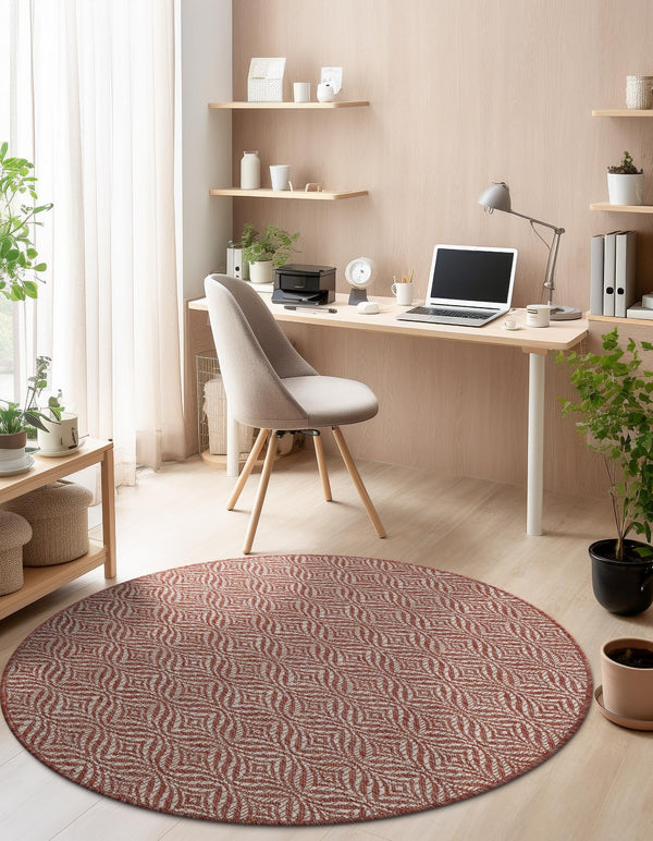 Garden Lattice Oasis Collection Area Rug - Terrace Round Rust Red lifestyle 173