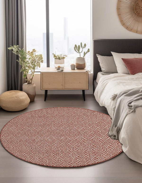 Garden Lattice Oasis Collection Area Rug - Terrace Round Rust Red lifestyle 197
