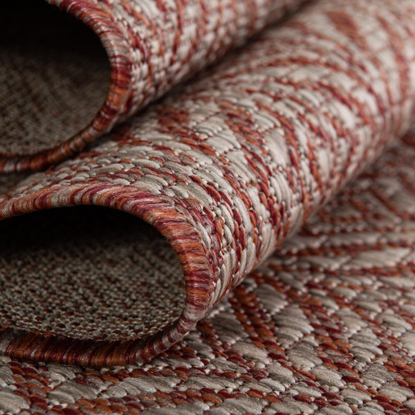 Garden Lattice Oasis Collection Area Rug - Terrace Round Rust Red lifestyle 11