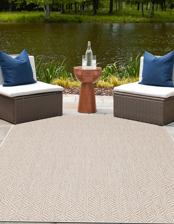 Garden Lattice Oasis Collection Area Rug - Terrace Rectangle Taupe lifestyle 9