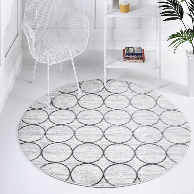 Garden Maze Retreat Collection Area Rug - Ivyhaven Round White lifestyle 64