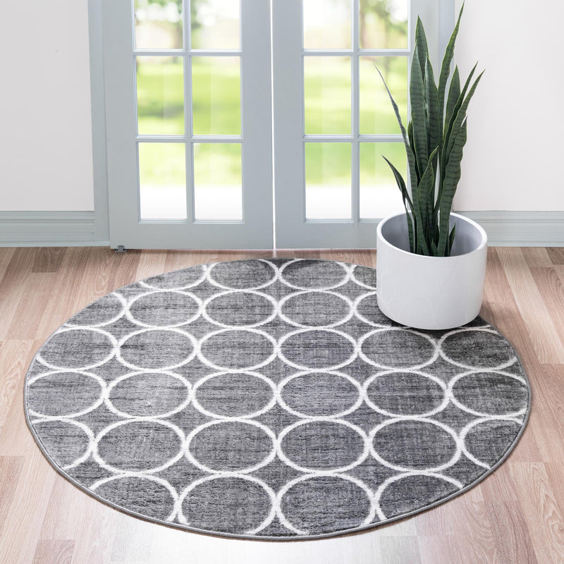 Garden Maze Retreat Collection Area Rug - Ivyhaven Round Gray lifestyle 67