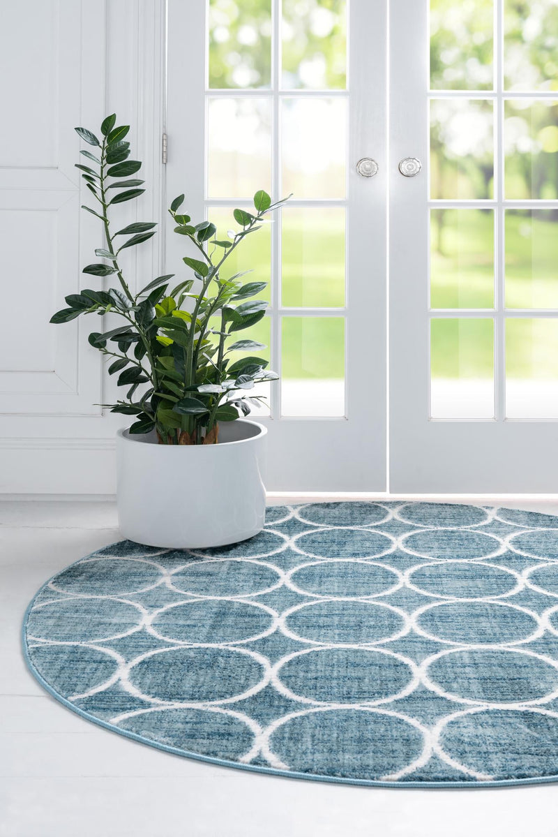 Garden Maze Retreat Collection Area Rug - Ivyhaven Round Blue lifestyle 61