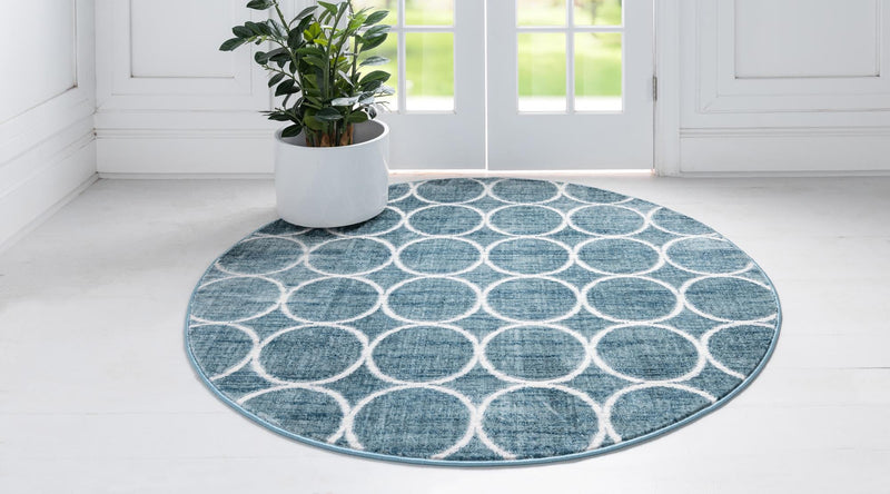 Garden Maze Retreat Collection Area Rug - Ivyhaven Round Blue lifestyle 66