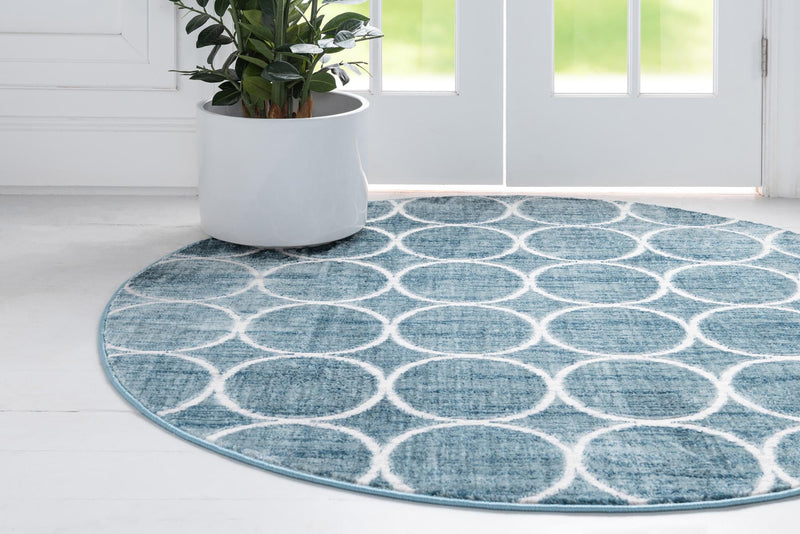 Garden Maze Retreat Collection Area Rug - Ivyhaven Round Blue lifestyle 72