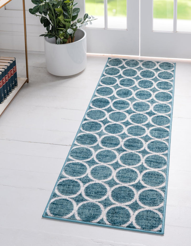Garden Maze Retreat Collection Area Rug - Ivyhaven Runner Blue lifestyle 62