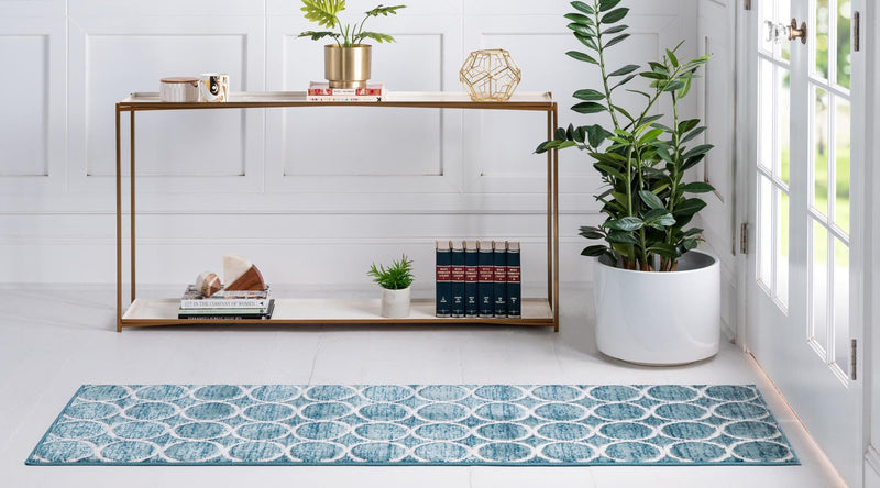 Garden Maze Retreat Collection Area Rug - Ivyhaven Runner Blue lifestyle 73