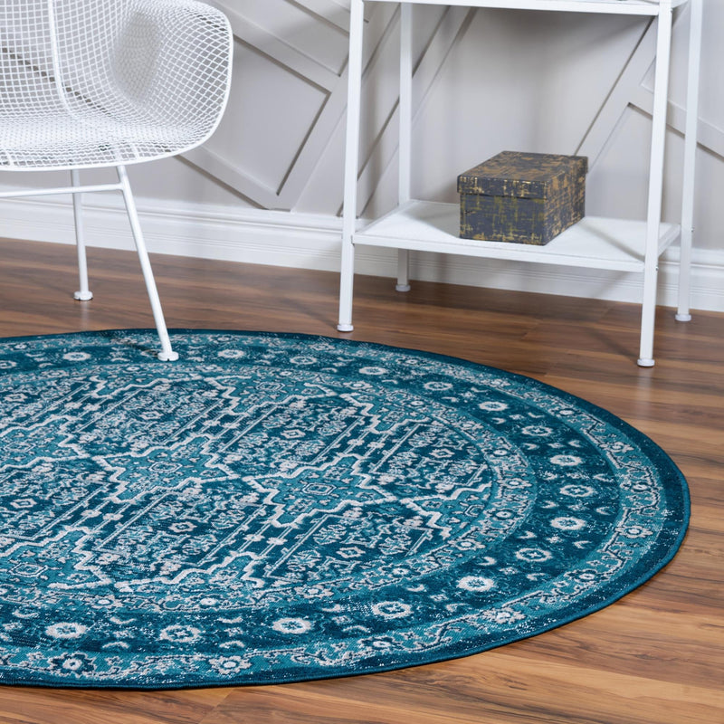 Geneva Terrace Collection Area Rug - Nyon Round Blue lifestyle 48