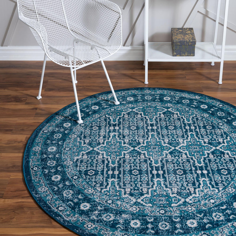 Geneva Terrace Collection Area Rug - Nyon Round Blue lifestyle 54