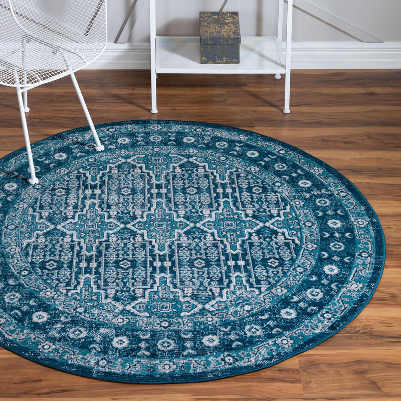 Geneva Terrace Collection Area Rug - Nyon Round Blue lifestyle 60