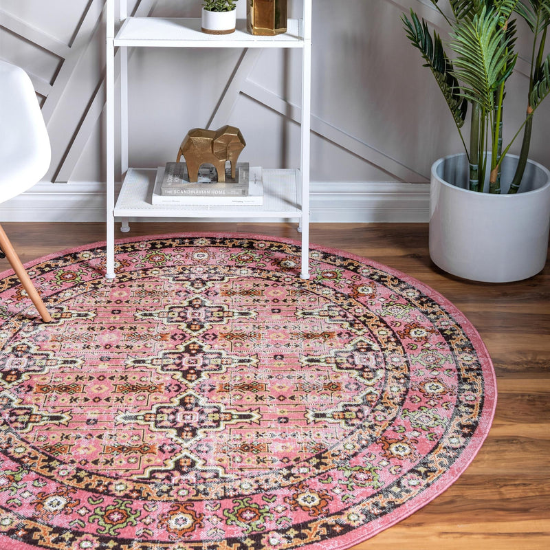 Geneva Terrace Collection Area Rug - Nyon Round Pink lifestyle 56