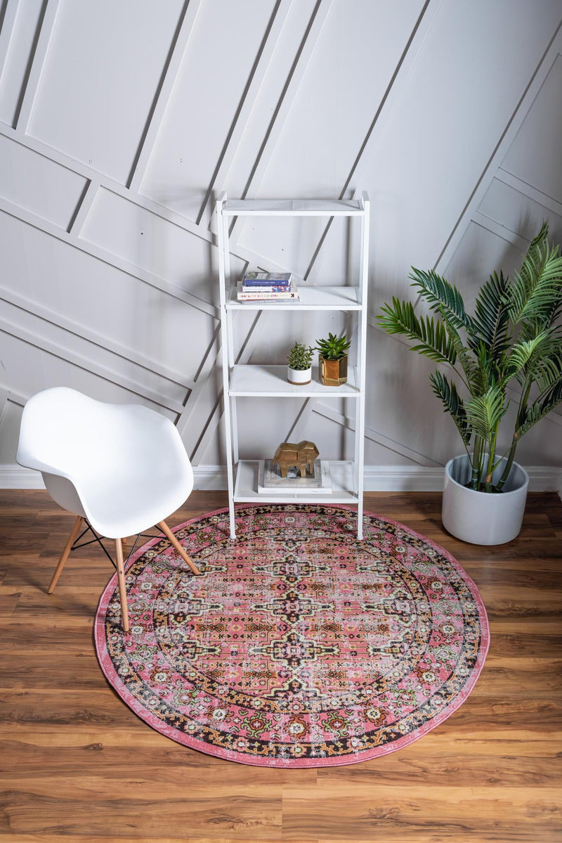 Geneva Terrace Collection Area Rug - Nyon Round Pink lifestyle 62