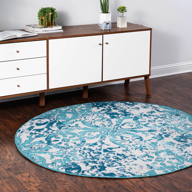 Geneva Terrace Collection Area Rug - Morges Round Blue lifestyle 36