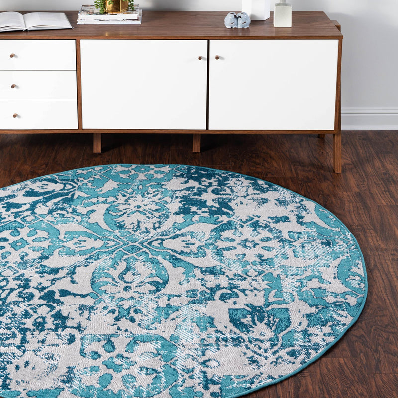 Geneva Terrace Collection Area Rug - Morges Round Blue lifestyle 42