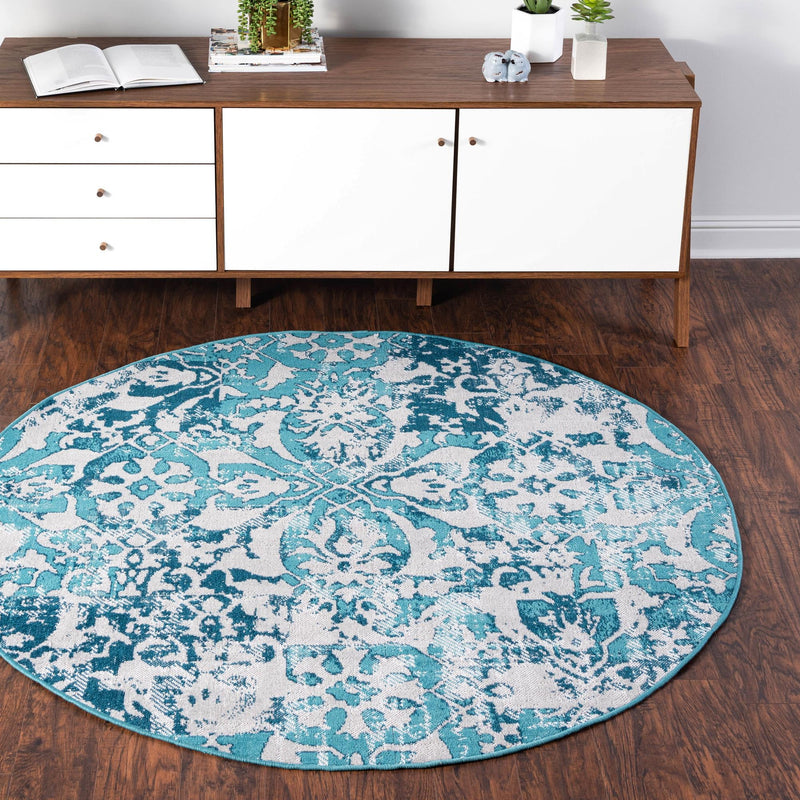 Geneva Terrace Collection Area Rug - Morges Round Blue lifestyle 48