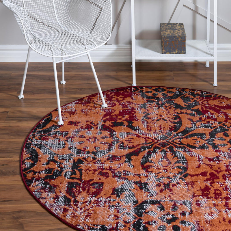Geneva Terrace Collection Area Rug - Morges Round Rust Red lifestyle 43