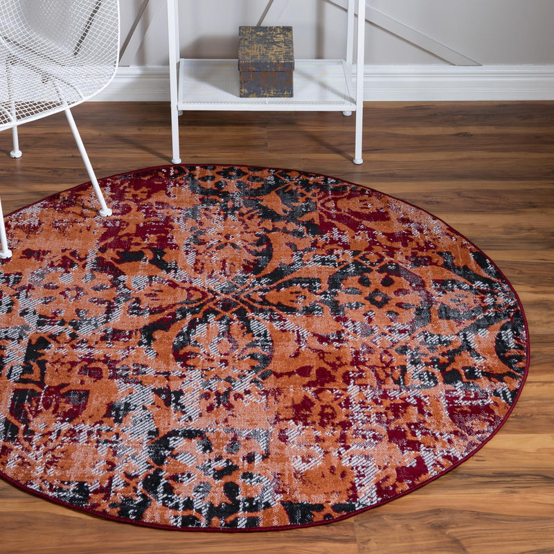 Geneva Terrace Collection Area Rug - Morges Round Rust Red lifestyle 49