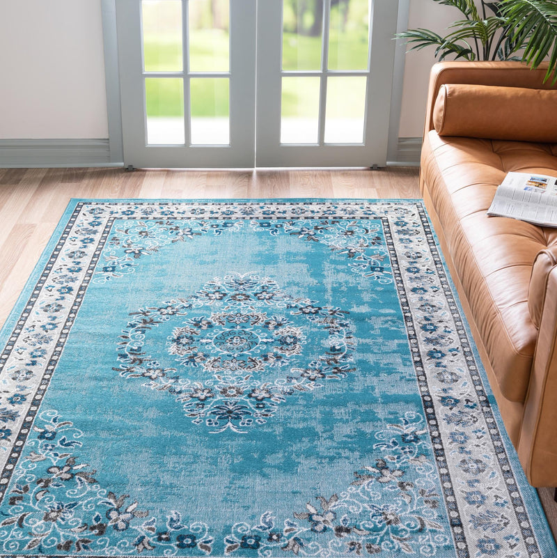 Geneva Terrace Collection Area Rug - Yverdon Rectangle Blue lifestyle 11