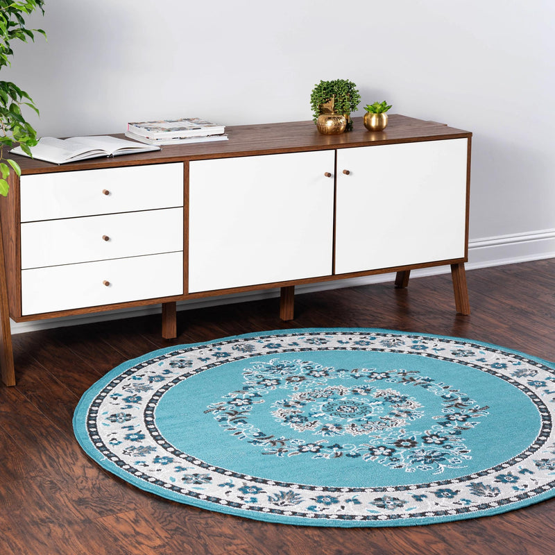 Geneva Terrace Collection Area Rug - Yverdon Round Blue lifestyle 32