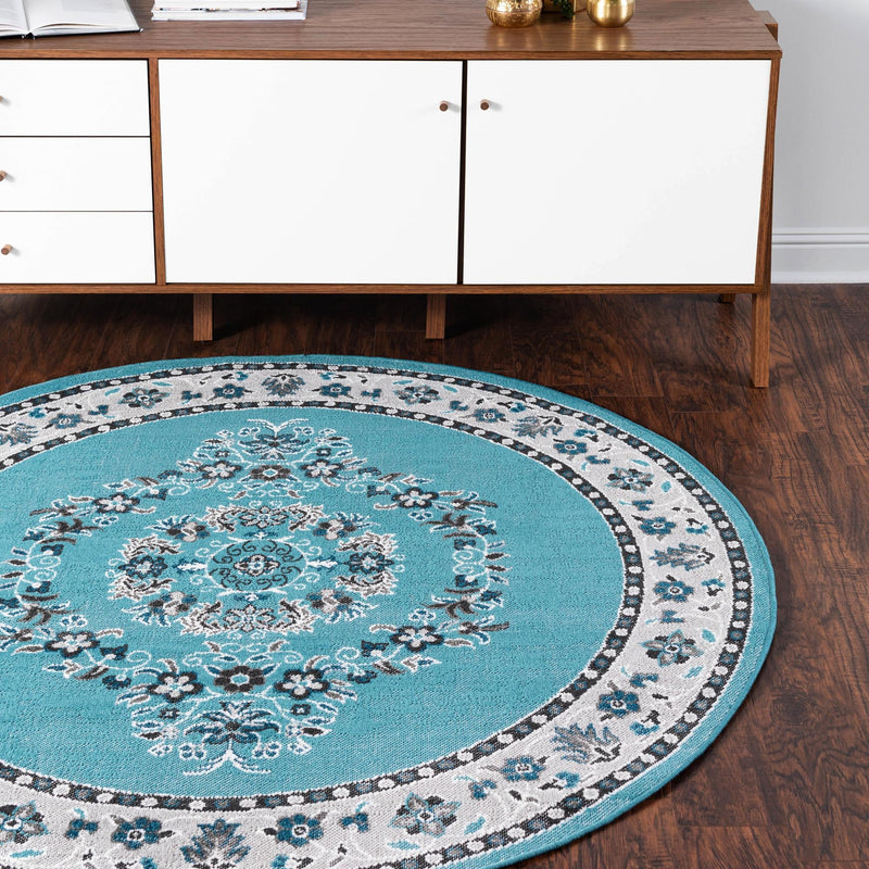 Geneva Terrace Collection Area Rug - Yverdon Round Blue lifestyle 39