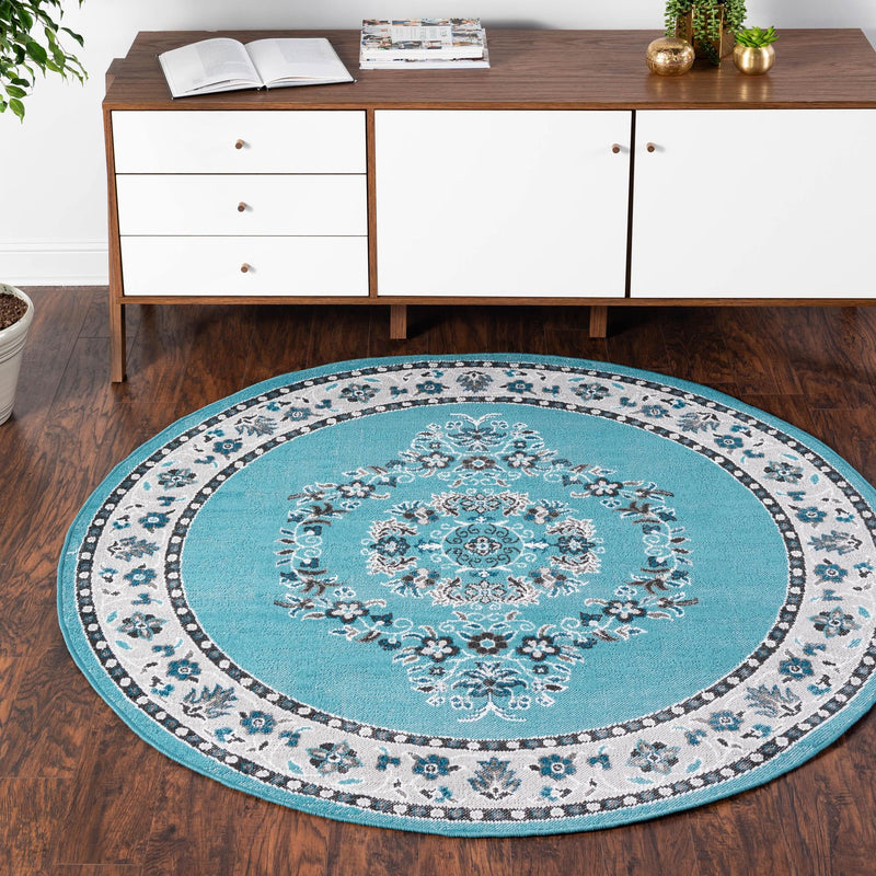 Geneva Terrace Collection Area Rug - Yverdon Round Blue lifestyle 46