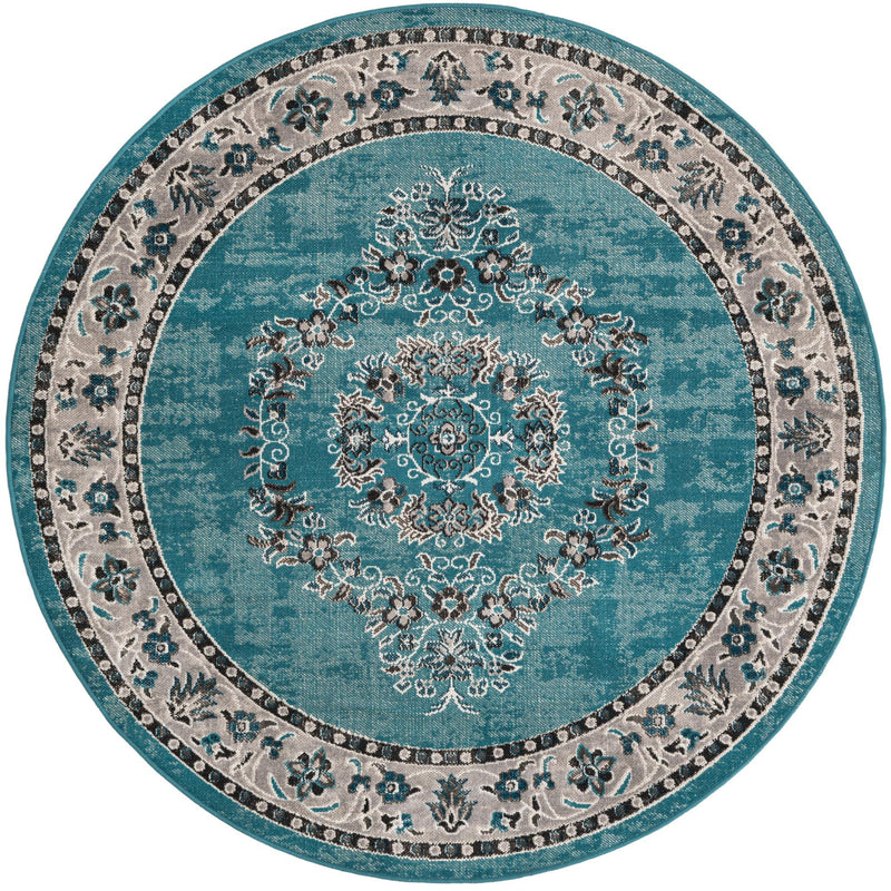 Geneva Terrace Collection Area Rug - Yverdon Round Blue lifestyle 25