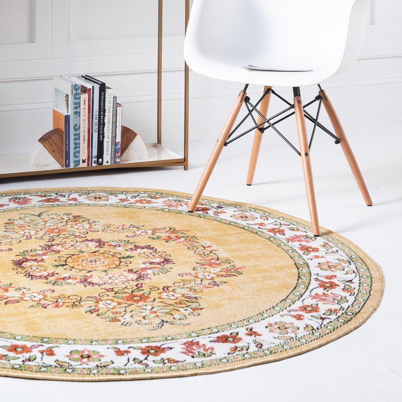 Geneva Terrace Collection Area Rug - Yverdon Round Yellow lifestyle 67