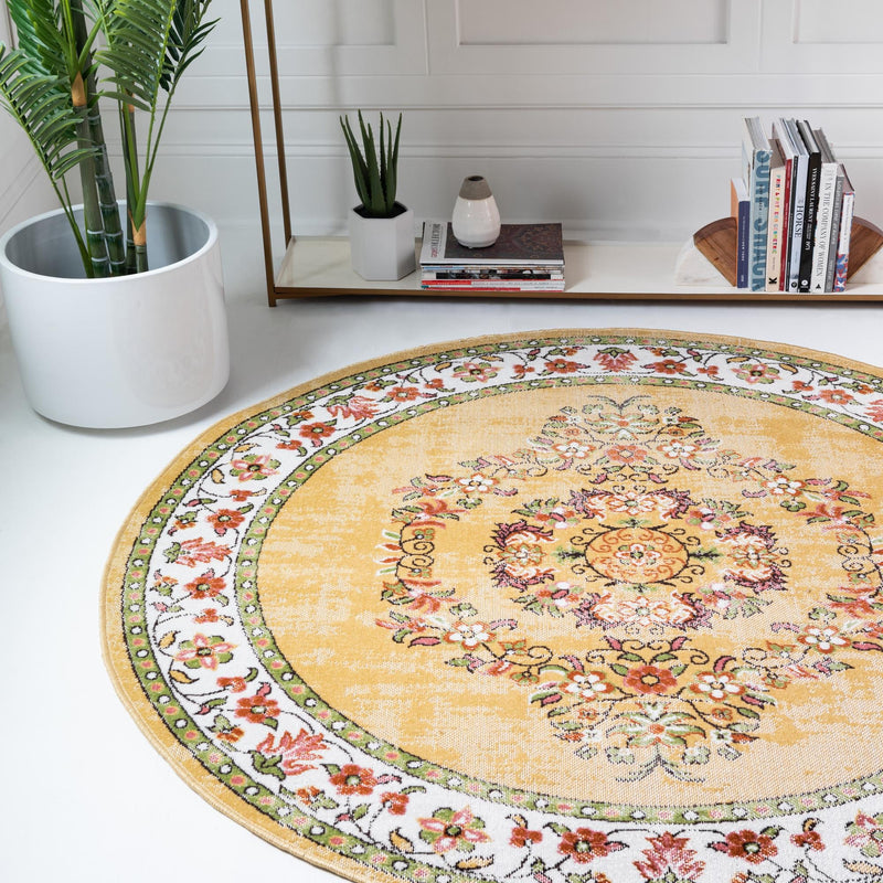 Geneva Terrace Collection Area Rug - Yverdon Round Yellow lifestyle 79