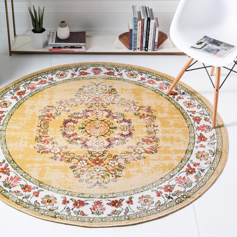 Geneva Terrace Collection Area Rug - Yverdon Round Yellow lifestyle 91