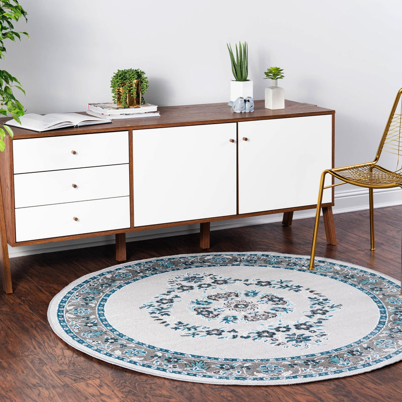 Geneva Terrace Collection Area Rug - Yverdon Round Gray lifestyle 69