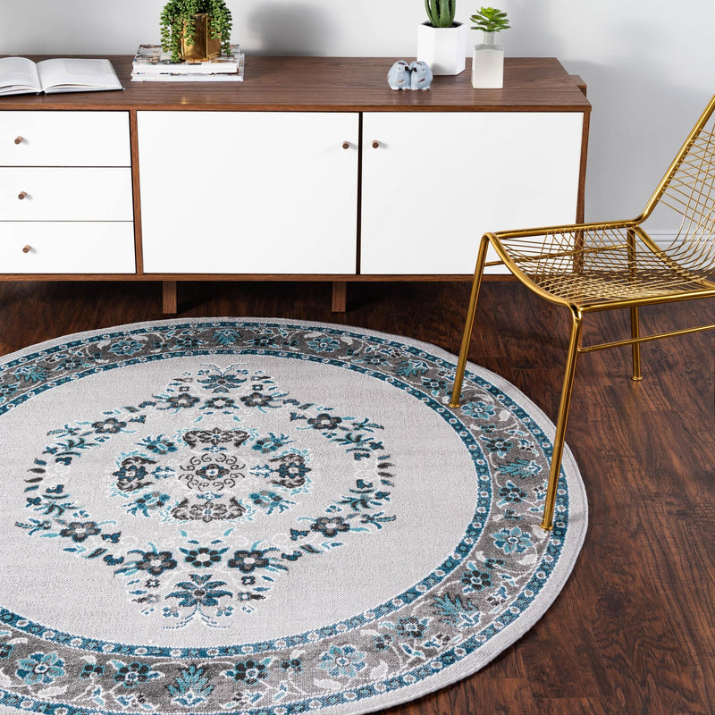 Geneva Terrace Collection Area Rug - Yverdon Round Gray lifestyle 81