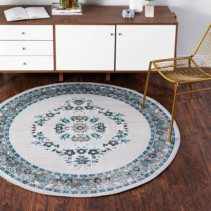 Geneva Terrace Collection Area Rug - Yverdon Round Gray lifestyle 93