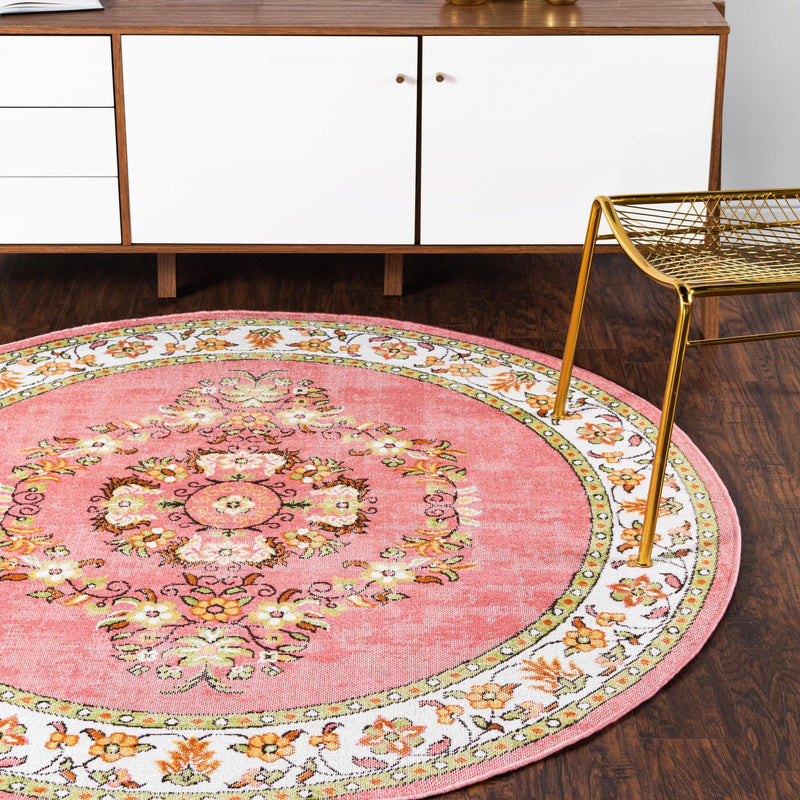 Geneva Terrace Collection Area Rug - Yverdon Round Rose lifestyle 83