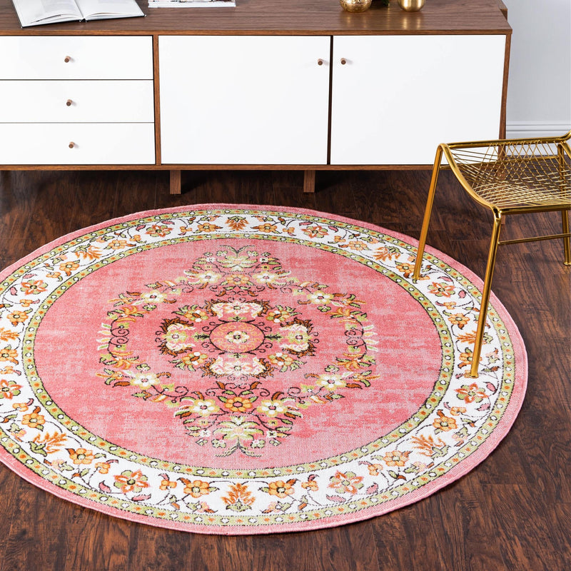 Geneva Terrace Collection Area Rug - Yverdon Round Rose lifestyle 95