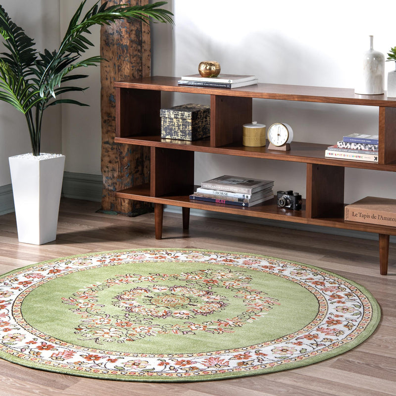 Geneva Terrace Collection Area Rug - Yverdon Round Green lifestyle 36