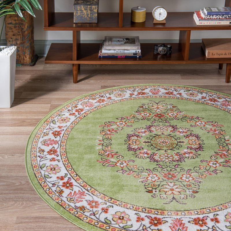 Geneva Terrace Collection Area Rug - Yverdon Round Green lifestyle 43