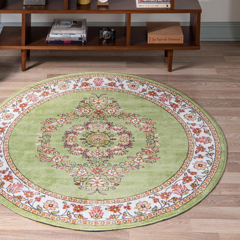 Geneva Terrace Collection Area Rug - Yverdon Round Green lifestyle 50
