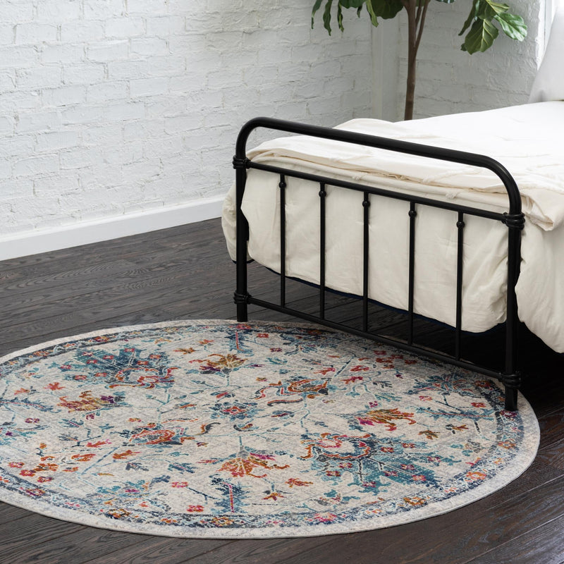 Prague Tapestry Collection Area Rug - Moravia Round Ivory lifestyle 44