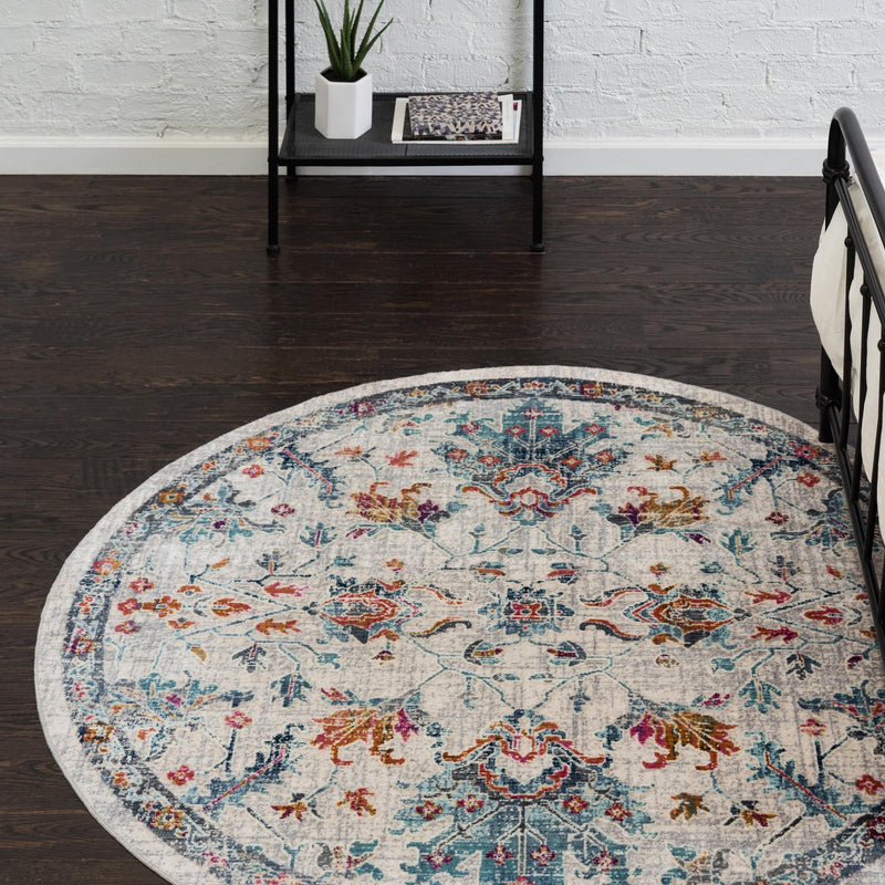 Prague Tapestry Collection Area Rug - Moravia Round Ivory lifestyle 51