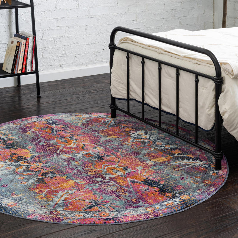 Prague Tapestry Collection Area Rug - Moravia Round Red lifestyle 37